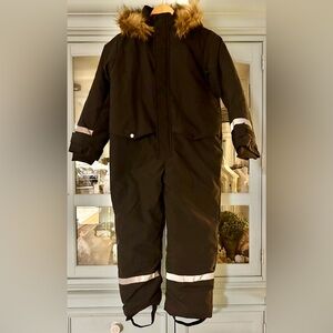 Cozy Brown Kids Boy/Girl Puffer Snowsuit with Faux Fur Trim